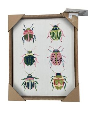 BP Home Embroidered Insect Wall Art – 12x15, New, Framed Textile